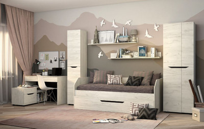 Кровать двухместная "Аякс" (крафт белый\венге), 80х190