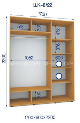 Шкаф-купе ШК-8/22, Яблоня, 2200, 600, 1700
