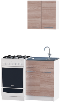 Кухня Эко набор 0.6 м, б / столешницы, Ясень Шимо темный/Белый