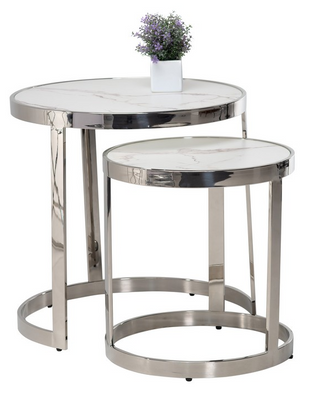 Комплект журнальных столов CI-1 белый мрамор + cеребро