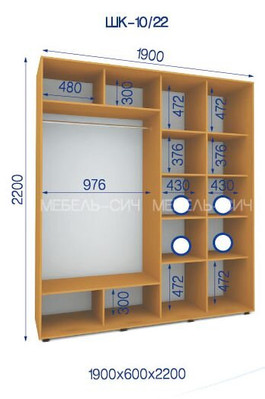 Шкаф-купе ШК-10/22, Яблоня, 2200, 600, 1900