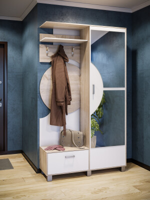 Прихожая Фиона (дуб Сонома / белый), Белый / Дуб сонома, 121